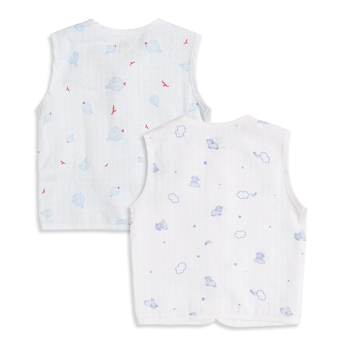 Baby Boys White Printed Front Open Sleeveless Vest Pack of 2 Regular Fit
