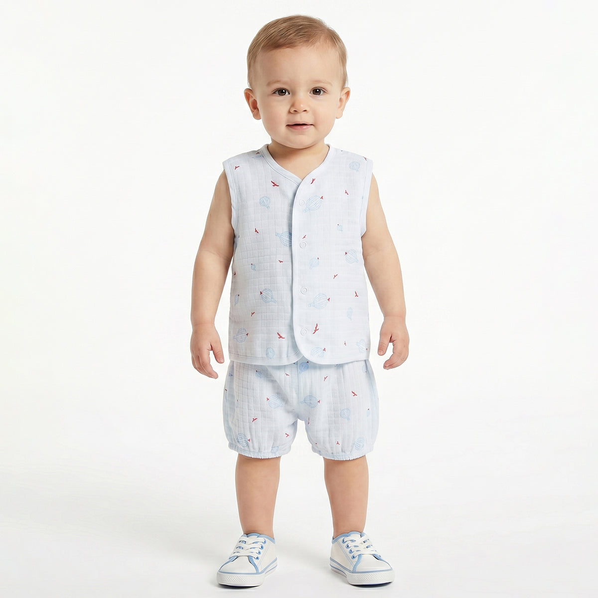 Baby Boys White Printed Front Open Sleeveless Vest Pack of 2 Regular Fit