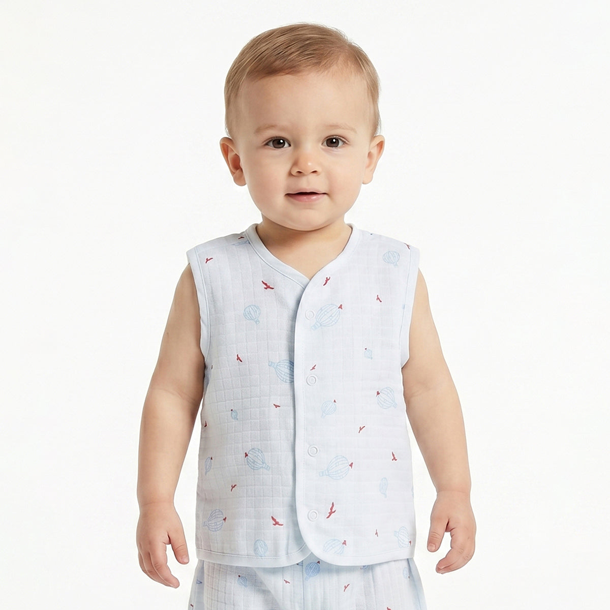 Baby Boys White Printed Front Open Sleeveless Vest Pack of 2 Regular Fit