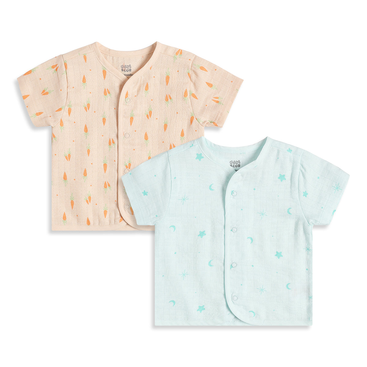 Baby Boys Beige & Aqua Printed Front Open Half Sleeve Vest Pack of 2 Regular Fit