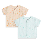 Baby Boys Beige & Aqua Printed Front Open Half Sleeve Vest Pack of 2 Regular Fit