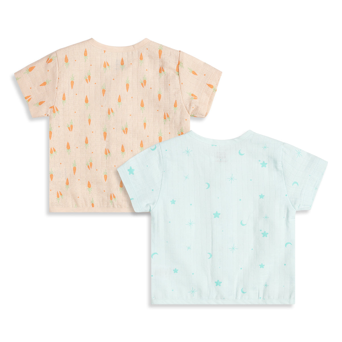 Baby Boys Beige & Aqua Printed Front Open Half Sleeve Vest Pack of 2 Regular Fit