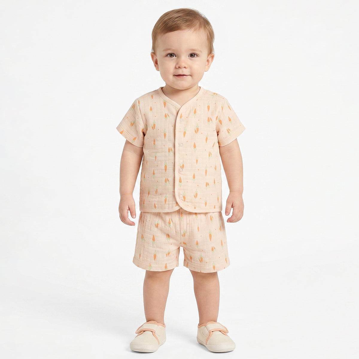 Baby Boys Beige & Aqua Printed Front Open Half Sleeve Vest Pack of 2 Regular Fit