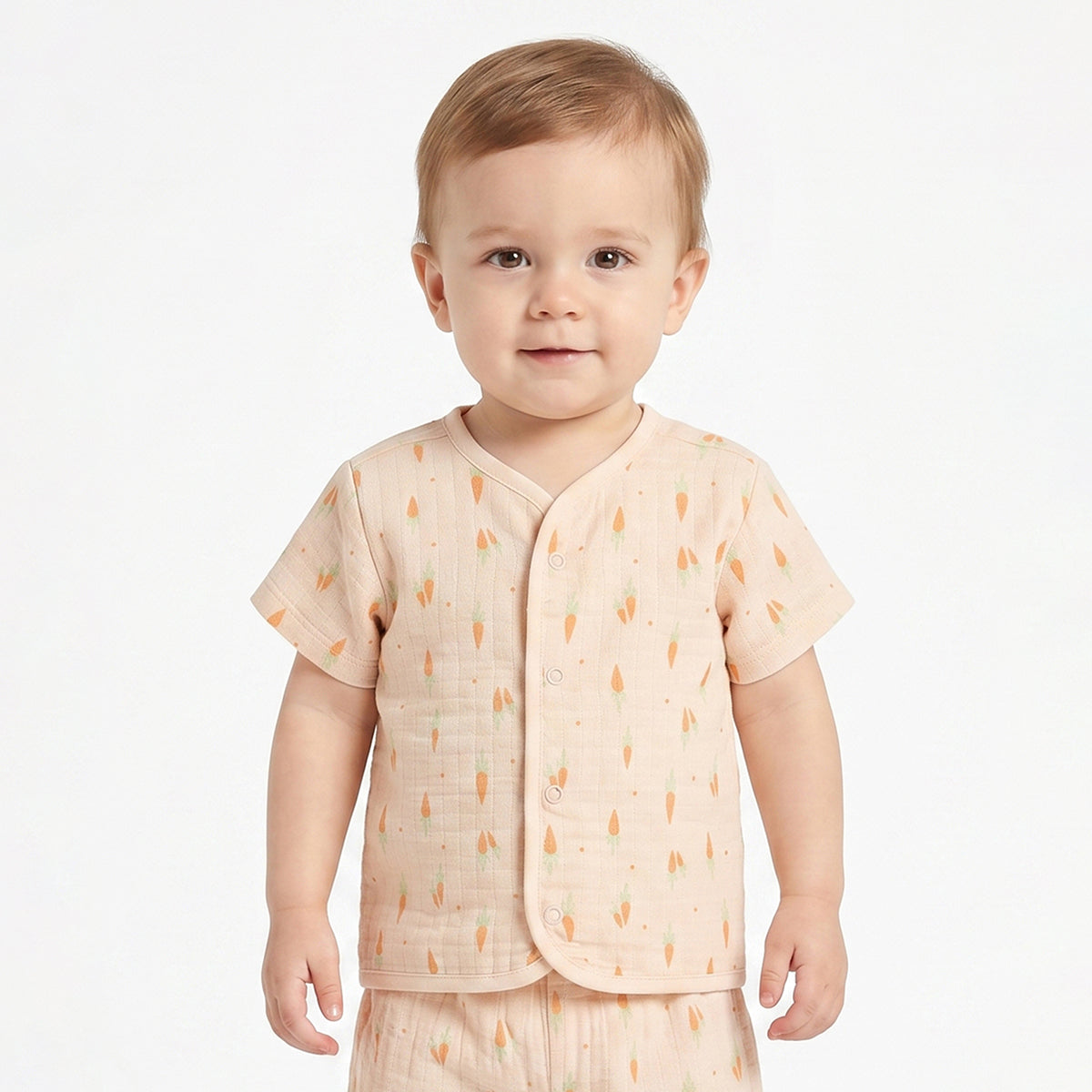 Baby Boys Beige & Aqua Printed Front Open Half Sleeve Vest Pack of 2 Regular Fit