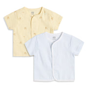 Baby Boys Yellow & Blue Printed Front Open Half Sleeve Vest Pack of 2 Regular Fit