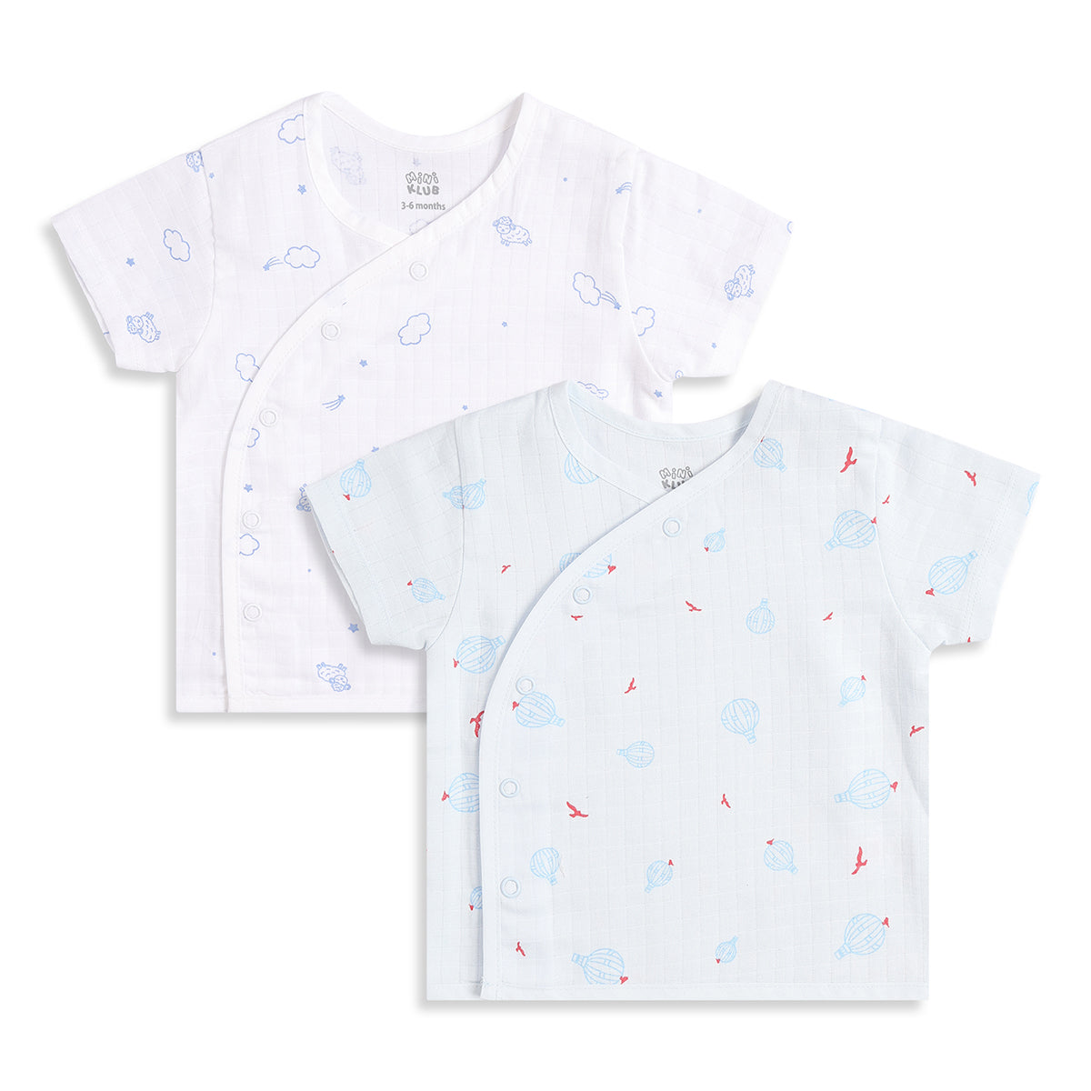 Baby Boys Pack of 2 Printed Front Open Vest Regular Fit - White & Light Blue