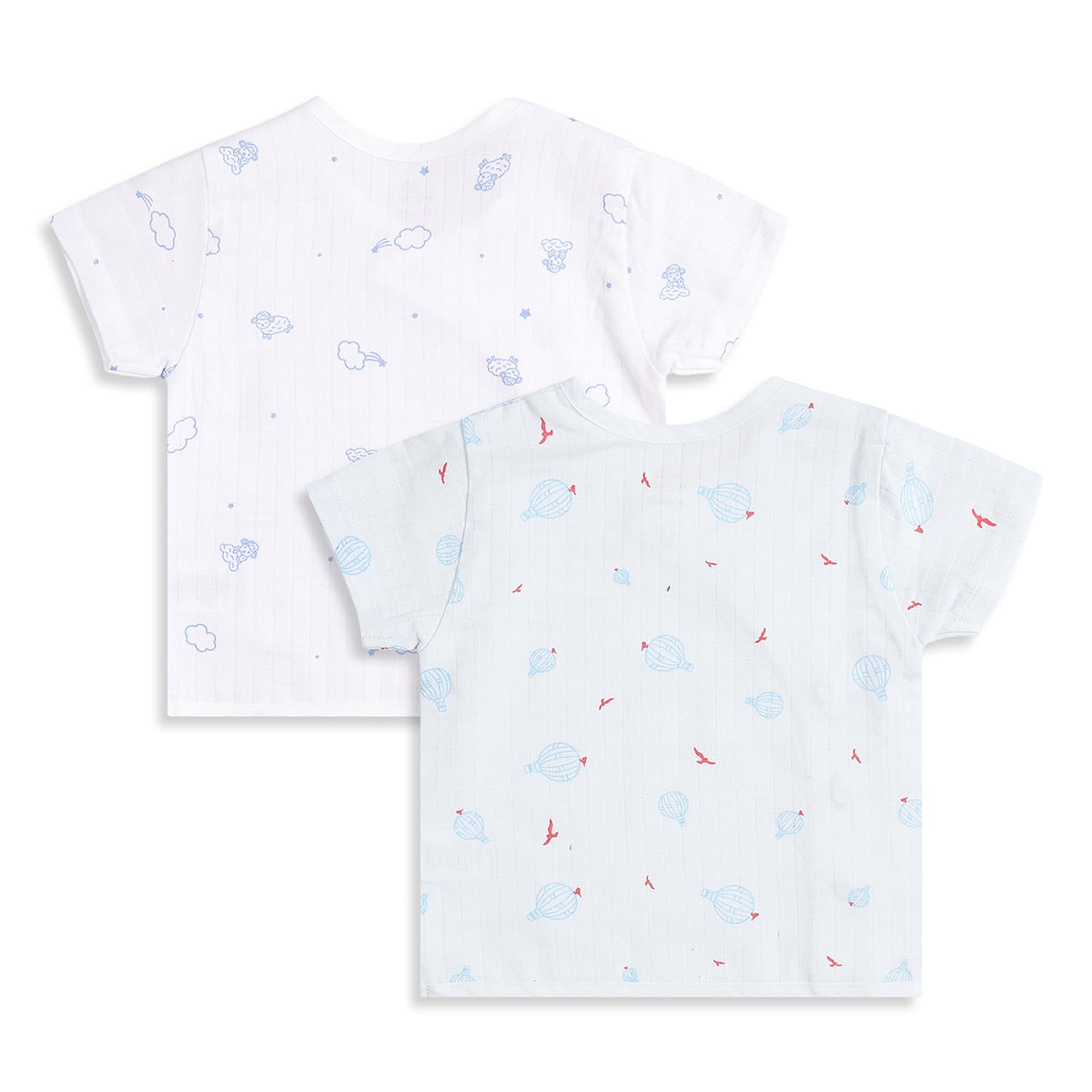 Baby Boys Pack of 2 Printed Front Open Vest Regular Fit - White & Light Blue