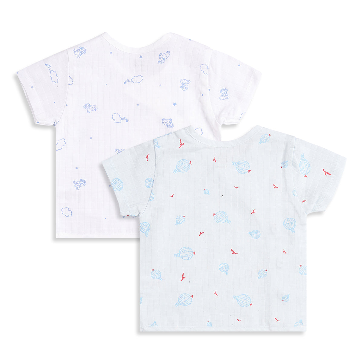 Baby Boys Pack of 2 Printed Front Open Vest Regular Fit - White & Light Blue