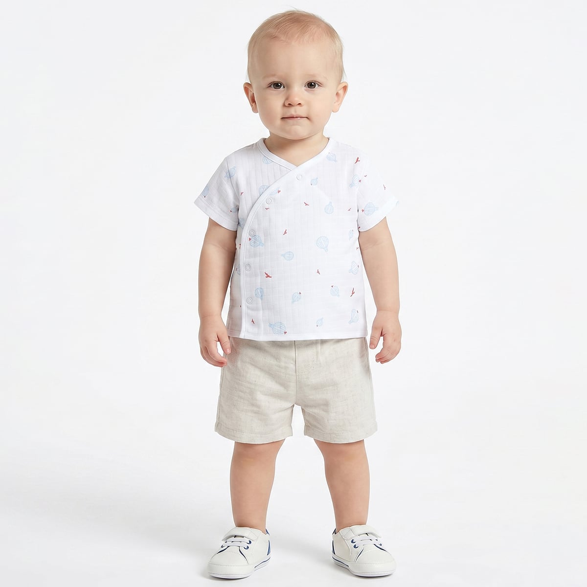 Baby Boys Pack of 2 Printed Front Open Vest Regular Fit - White & Light Blue