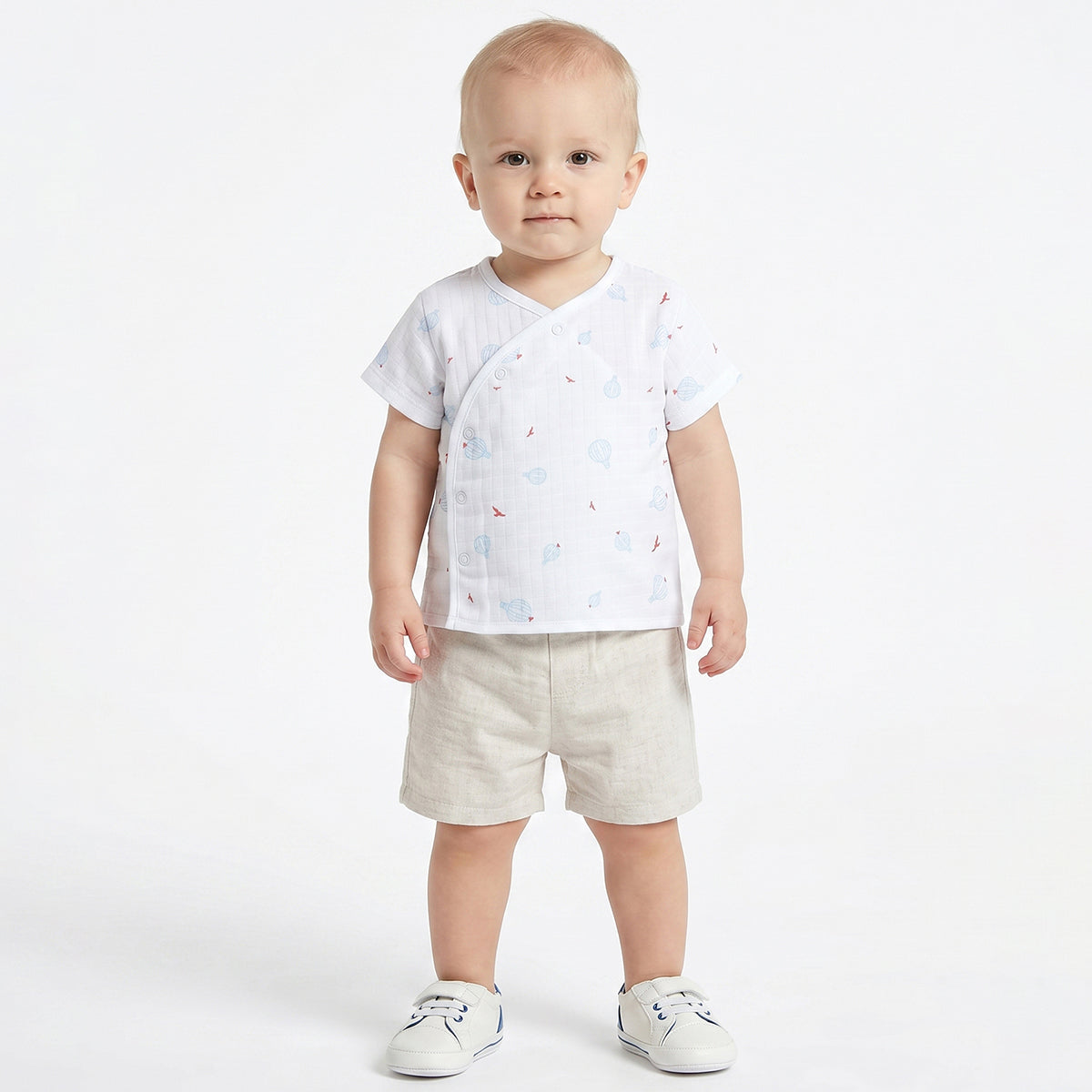 Baby Boys Pack of 2 Printed Front Open Vest Regular Fit - White & Light Blue