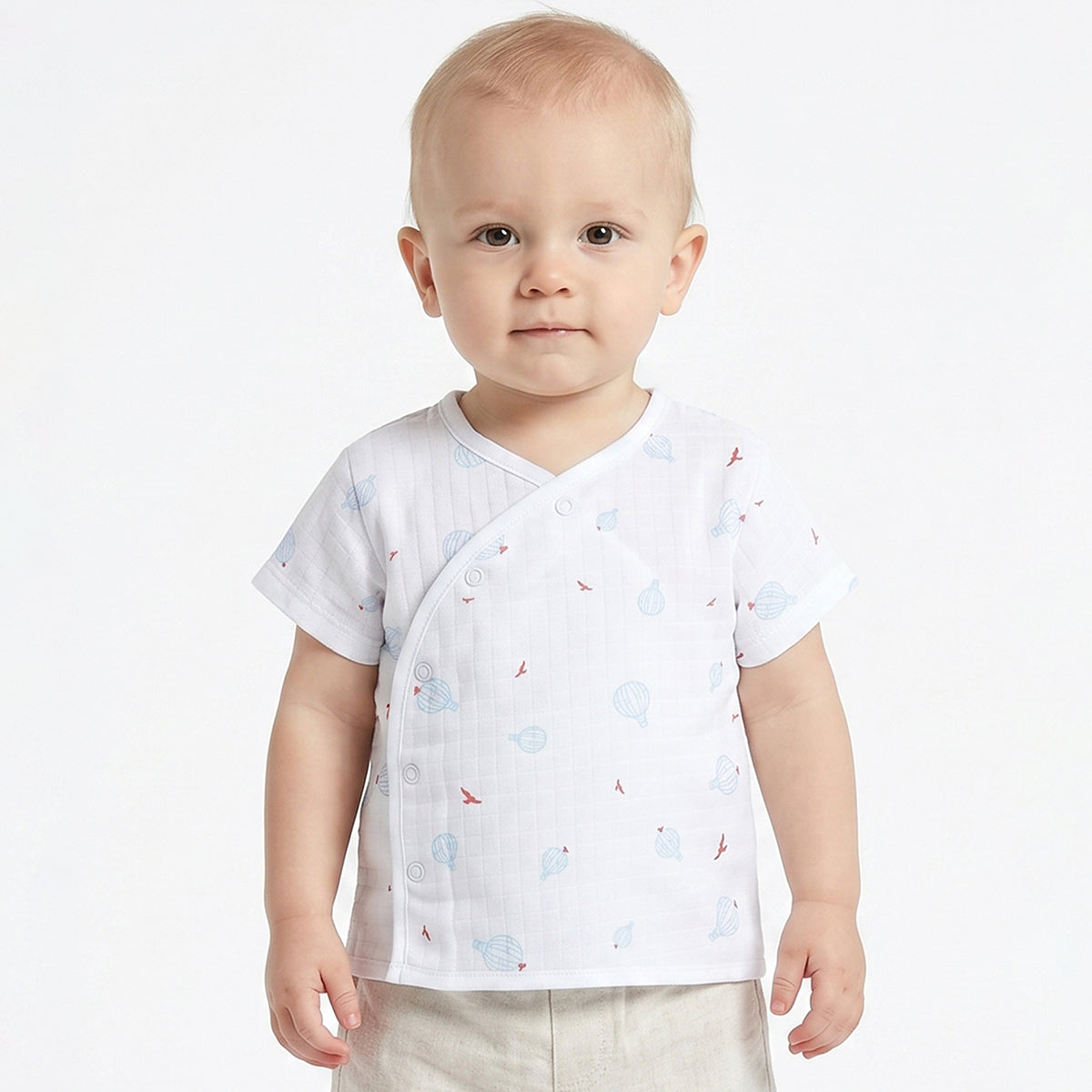 Baby Boys Pack of 2 Printed Front Open Vest Regular Fit - White & Light Blue
