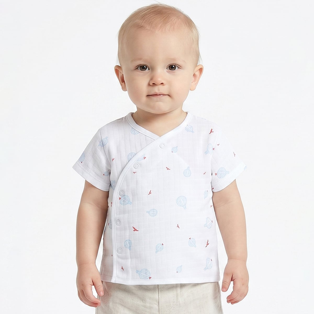 Baby Boys Pack of 2 Printed Front Open Vest Regular Fit - White & Light Blue