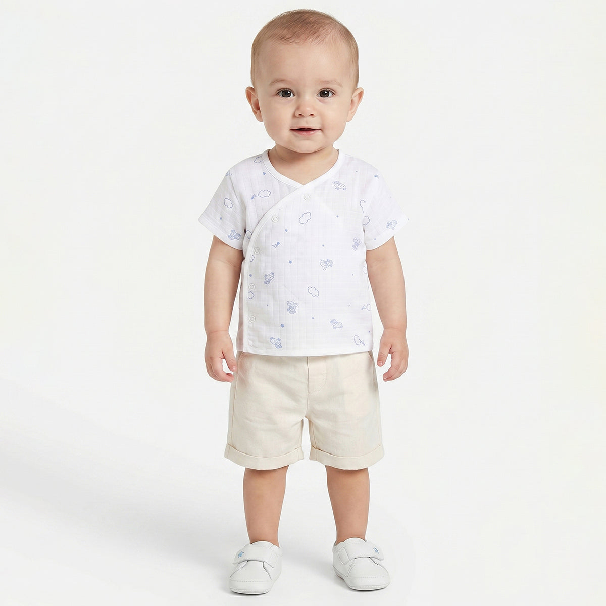 Baby Boys Pack of 2 Printed Front Open Vest Regular Fit - White & Light Blue