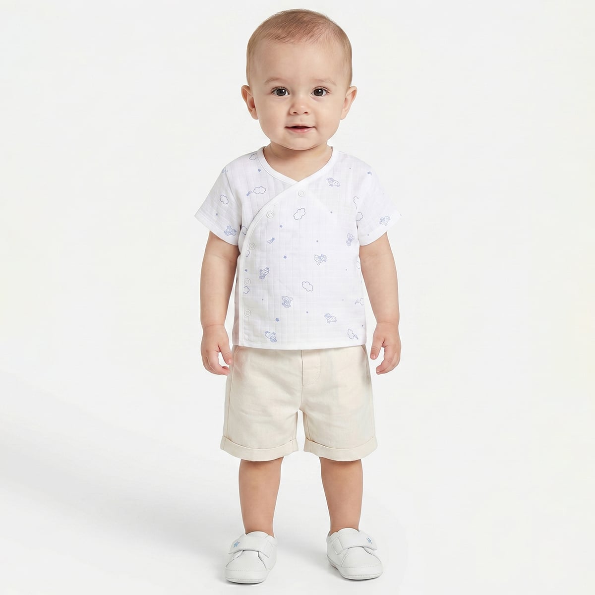 Baby Boys Pack of 2 Printed Front Open Vest Regular Fit - White & Light Blue