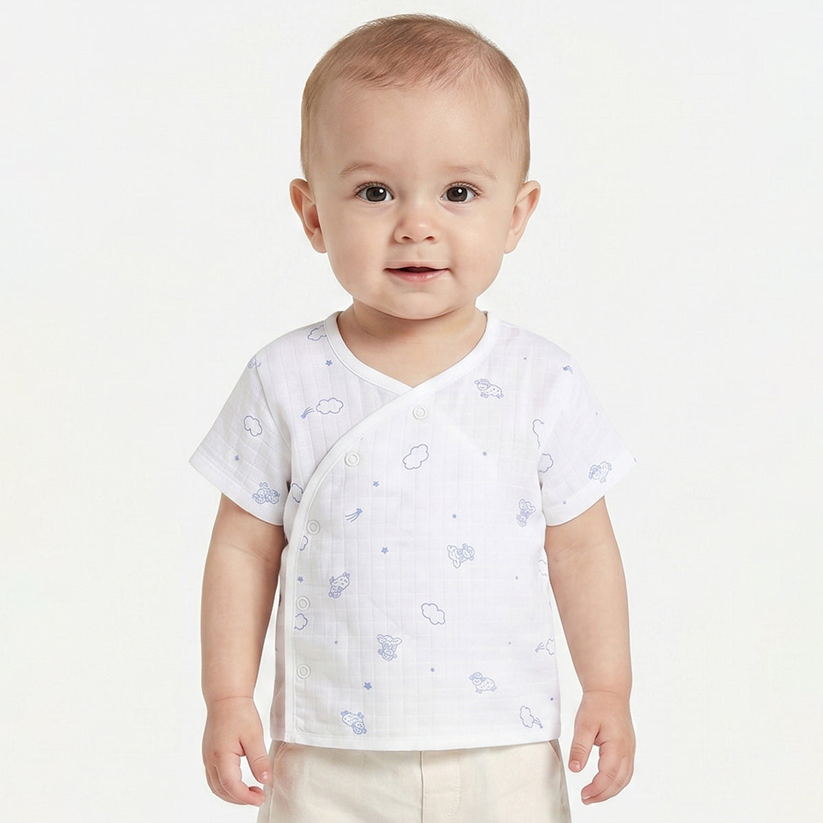 Baby Boys Pack of 2 Printed Front Open Vest Regular Fit - White & Light Blue