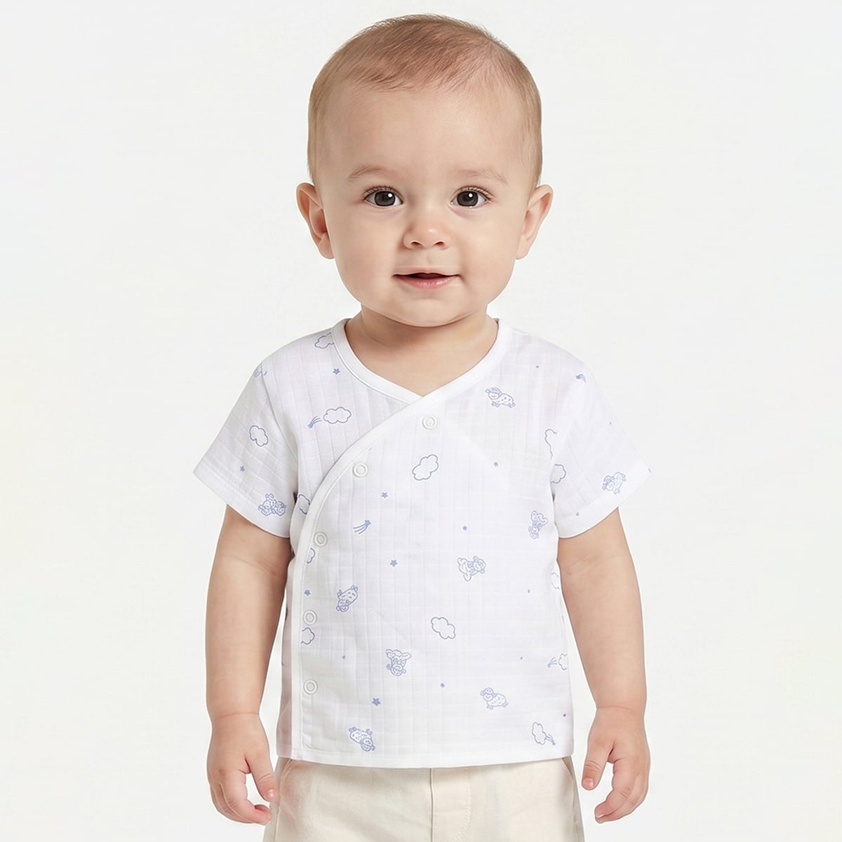 Baby Boys Pack of 2 Printed Front Open Vest Regular Fit - White & Light Blue