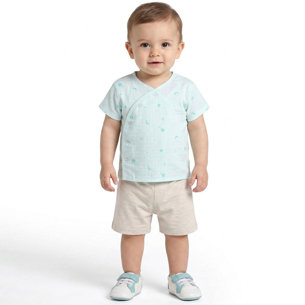 Baby Boys Pack of 2 Printed Front Open Vest Regular Fit - Mint Green & Beige
