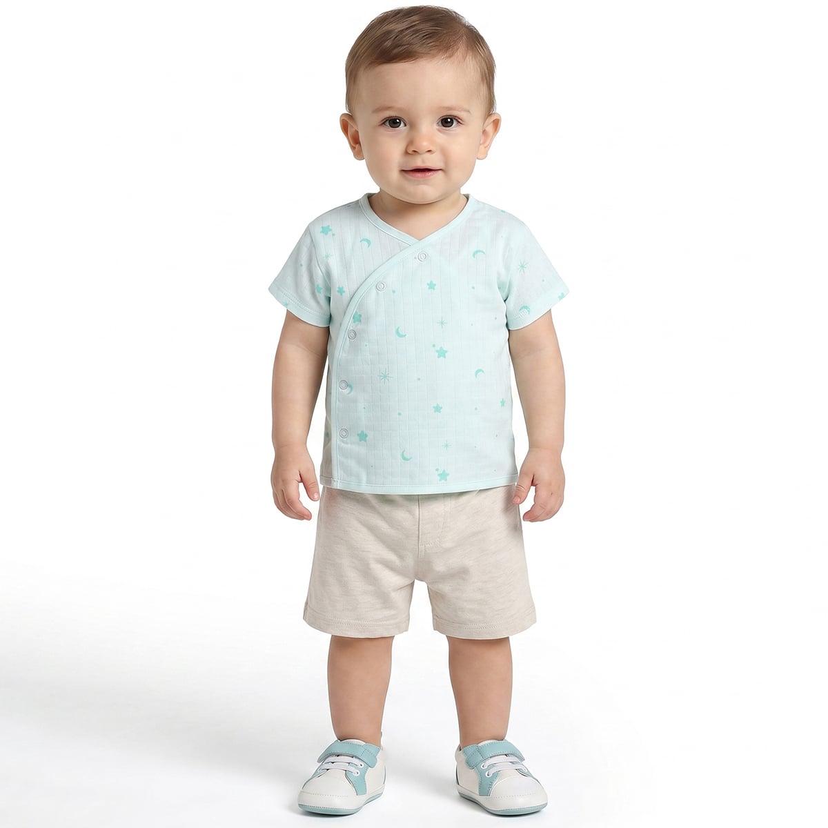 Baby Boys Pack of 2 Printed Front Open Vest Regular Fit - Mint Green & Beige