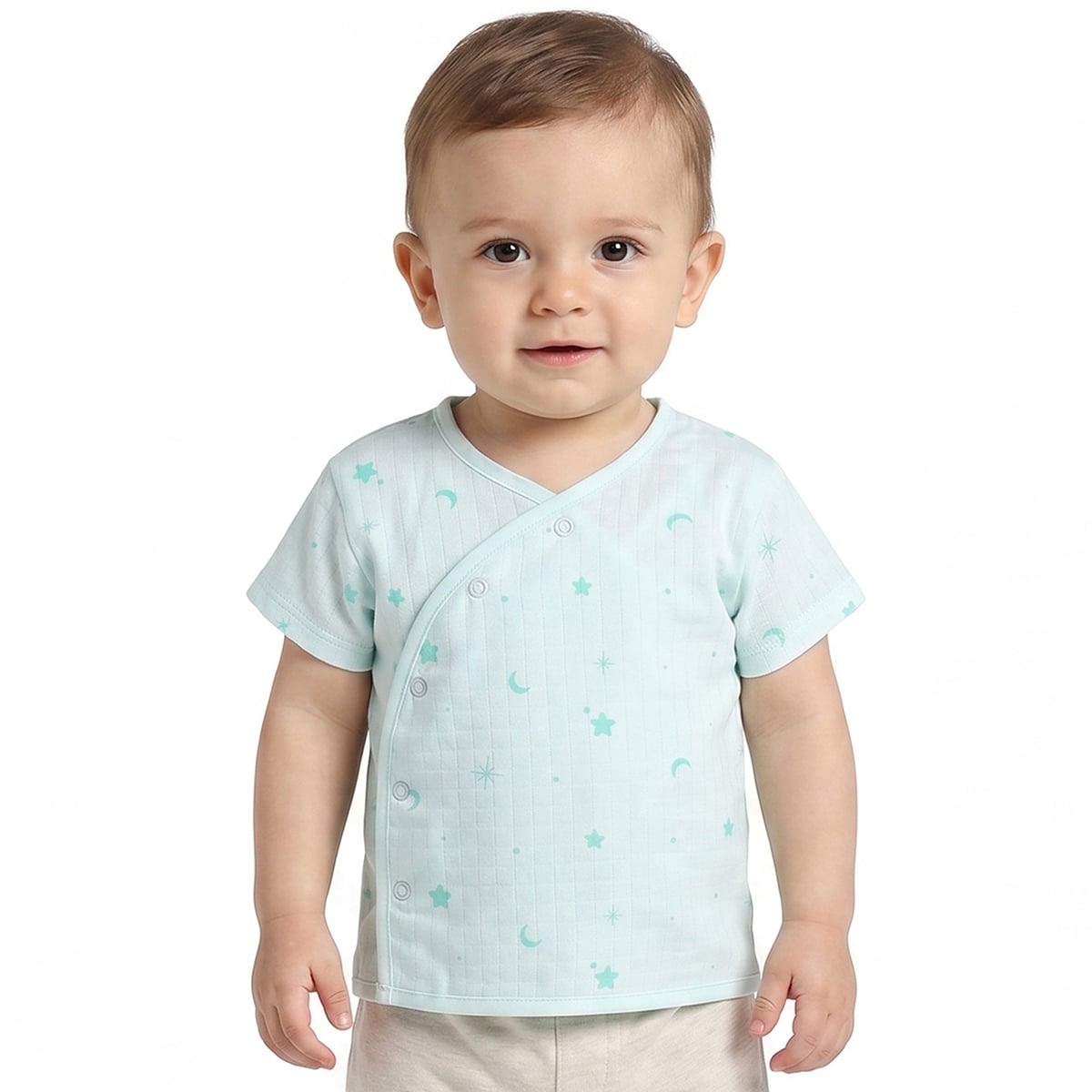 Baby Boys Pack of 2 Printed Front Open Vest Regular Fit - Mint Green & Beige