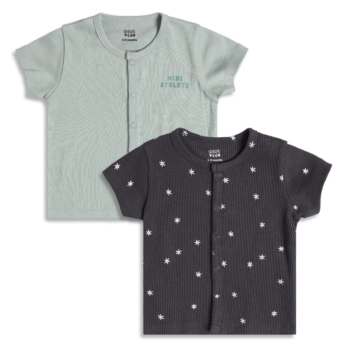 Baby Boys Printed And Text Print Front Open Vests Pack of 2, Green And Black