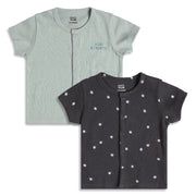 Baby Boys Printed And Text Print Front Open Vests Pack of 2, Green And Black