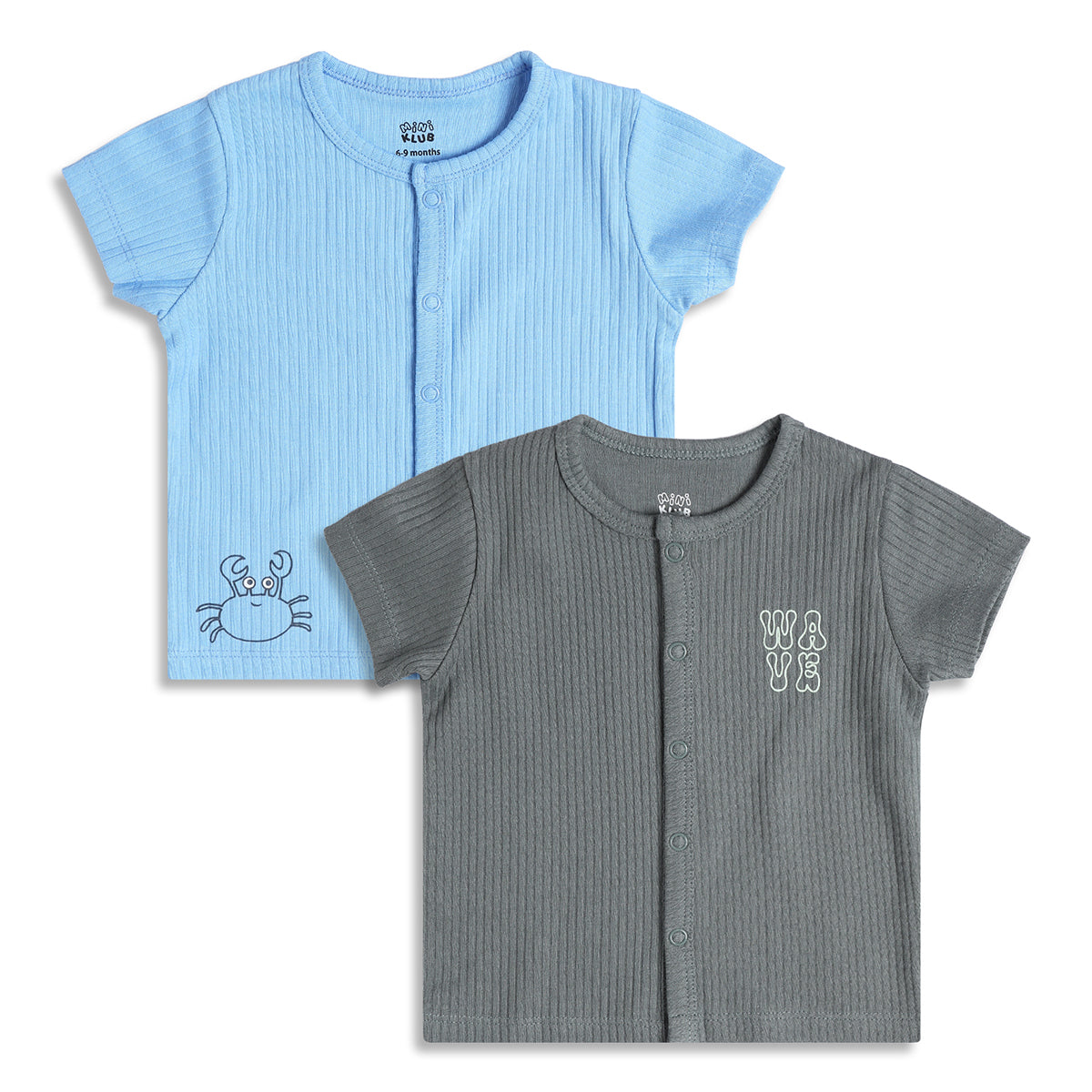 Baby Boys Ribbed Front Open Vests Pack of 2, Blue And Grey