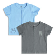 Baby Boys Ribbed Front Open Vests Pack of 2, Blue And Grey