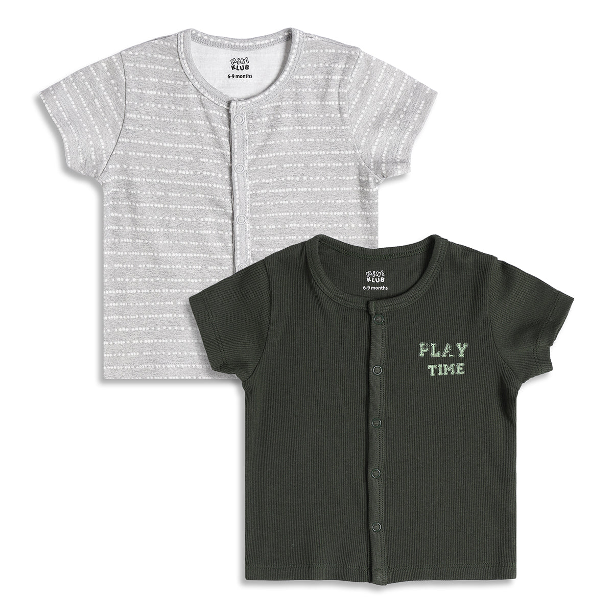 Baby Boys Printed And Ribbed Front Open Vests Pack of 2, Grey And Green