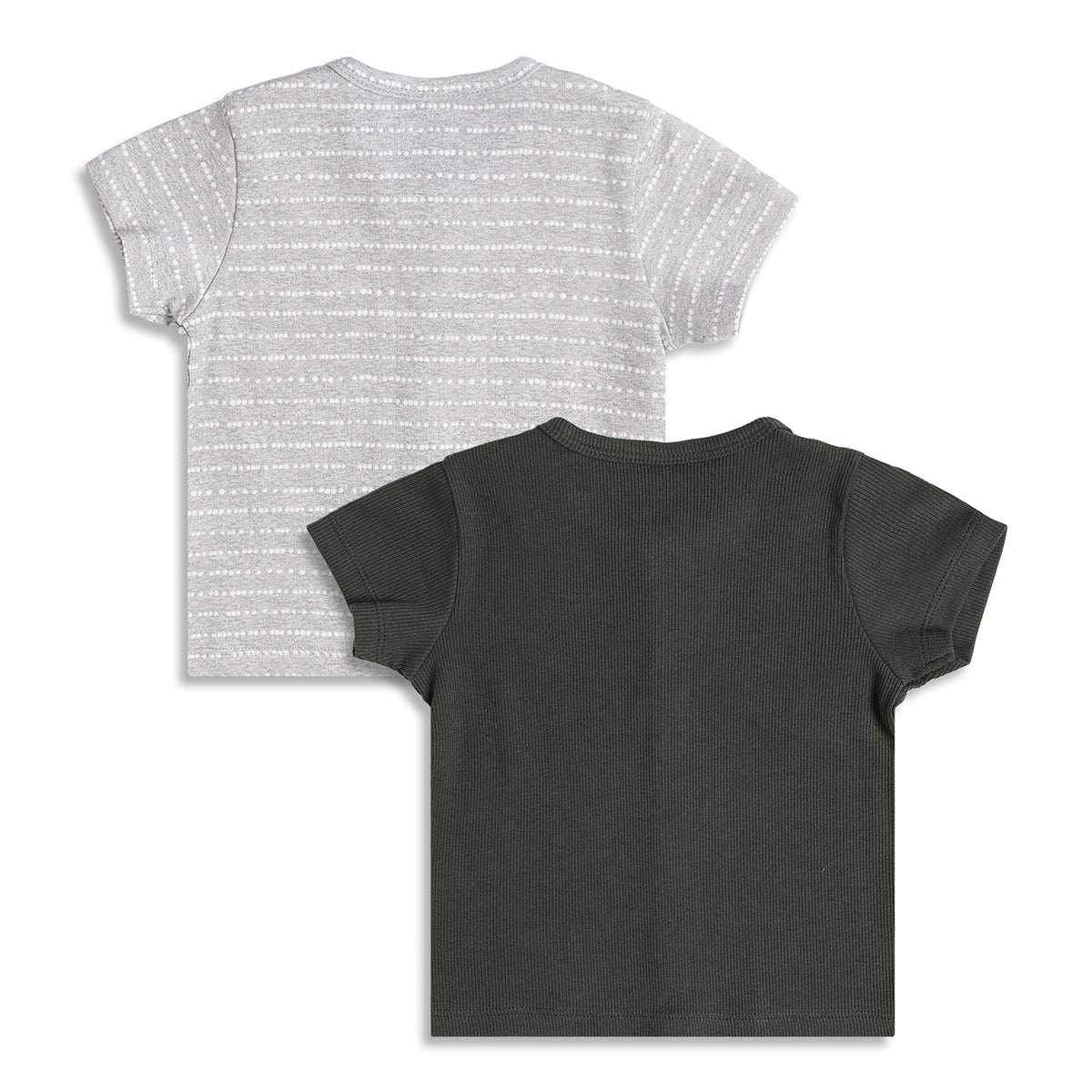Baby Boys Printed And Ribbed Front Open Vests Pack of 2, Grey And Green