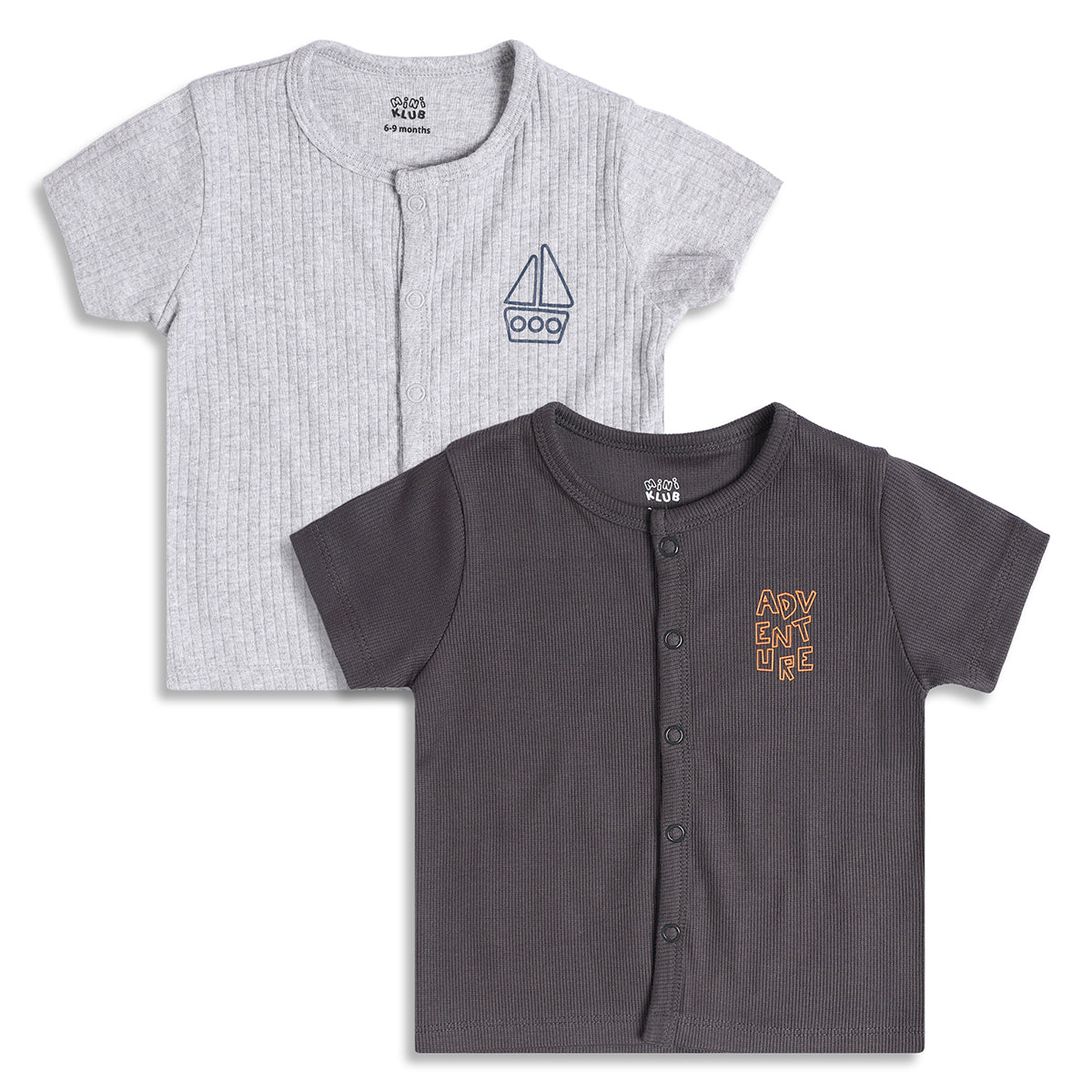 Baby Boys Ribbed Front Open Vests Pack of 2, Grey And Brown