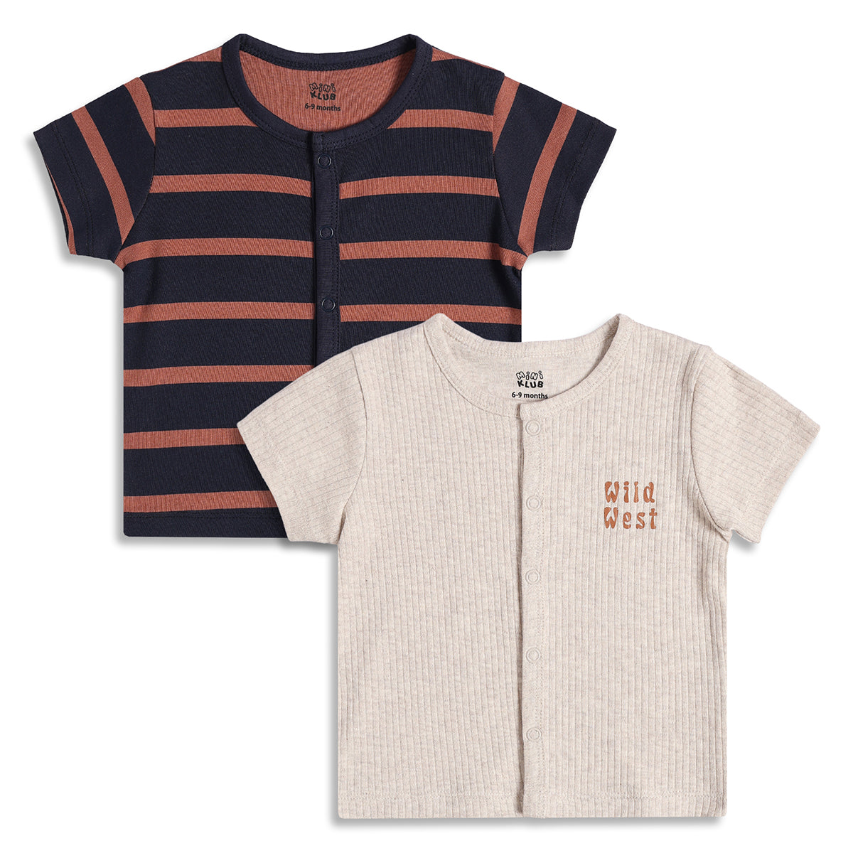 Baby Boys Beige and Navy Blue Cotton Front Open T-Shirts Pack of 2 Regular Fit Casual Kids Tees