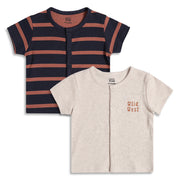 Baby Boys Beige and Navy Blue Cotton Front Open T-Shirts Pack of 2 Regular Fit Casual Kids Tees