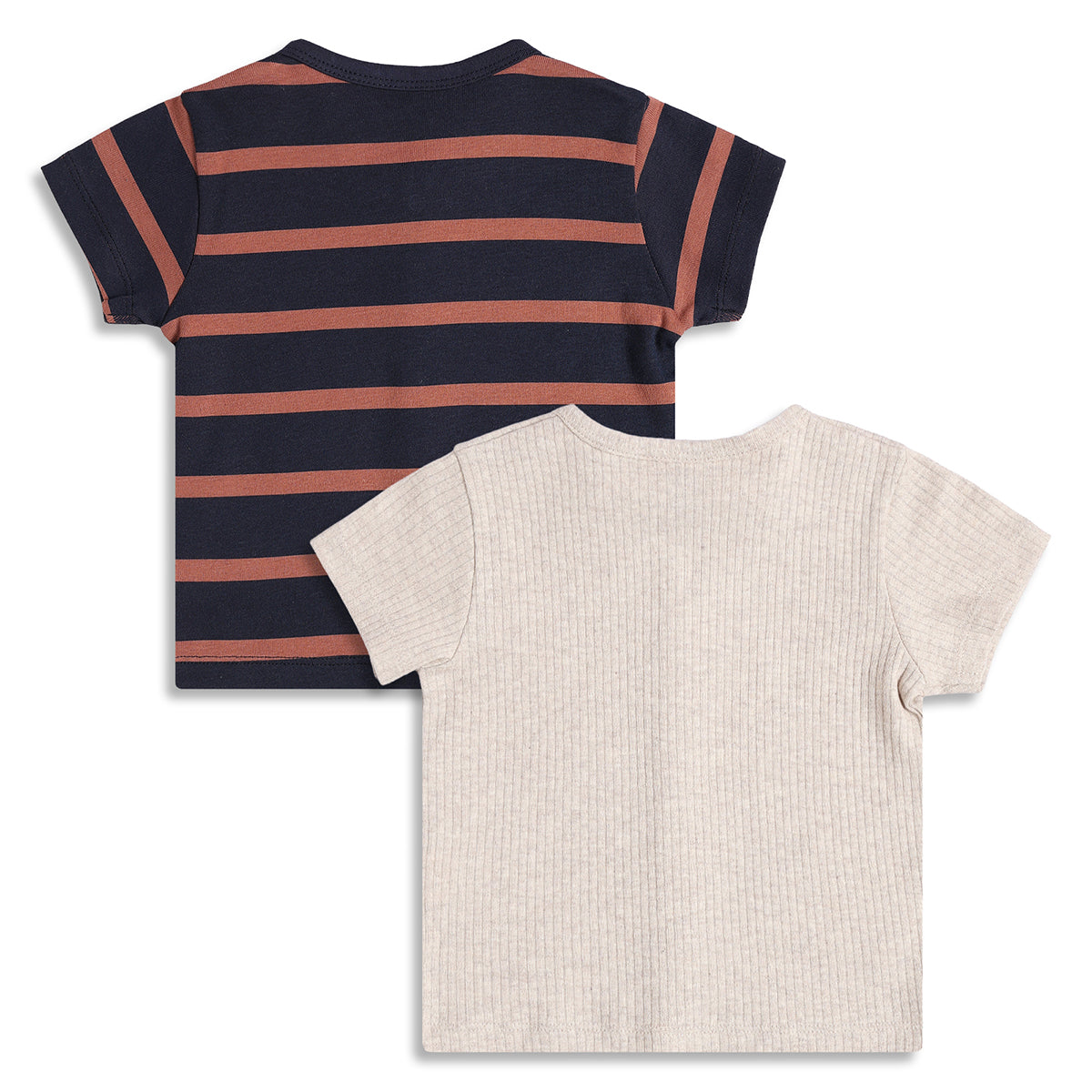 Baby Boys Beige and Navy Blue Cotton Front Open T-Shirts Pack of 2 Regular Fit Casual Kids Tees