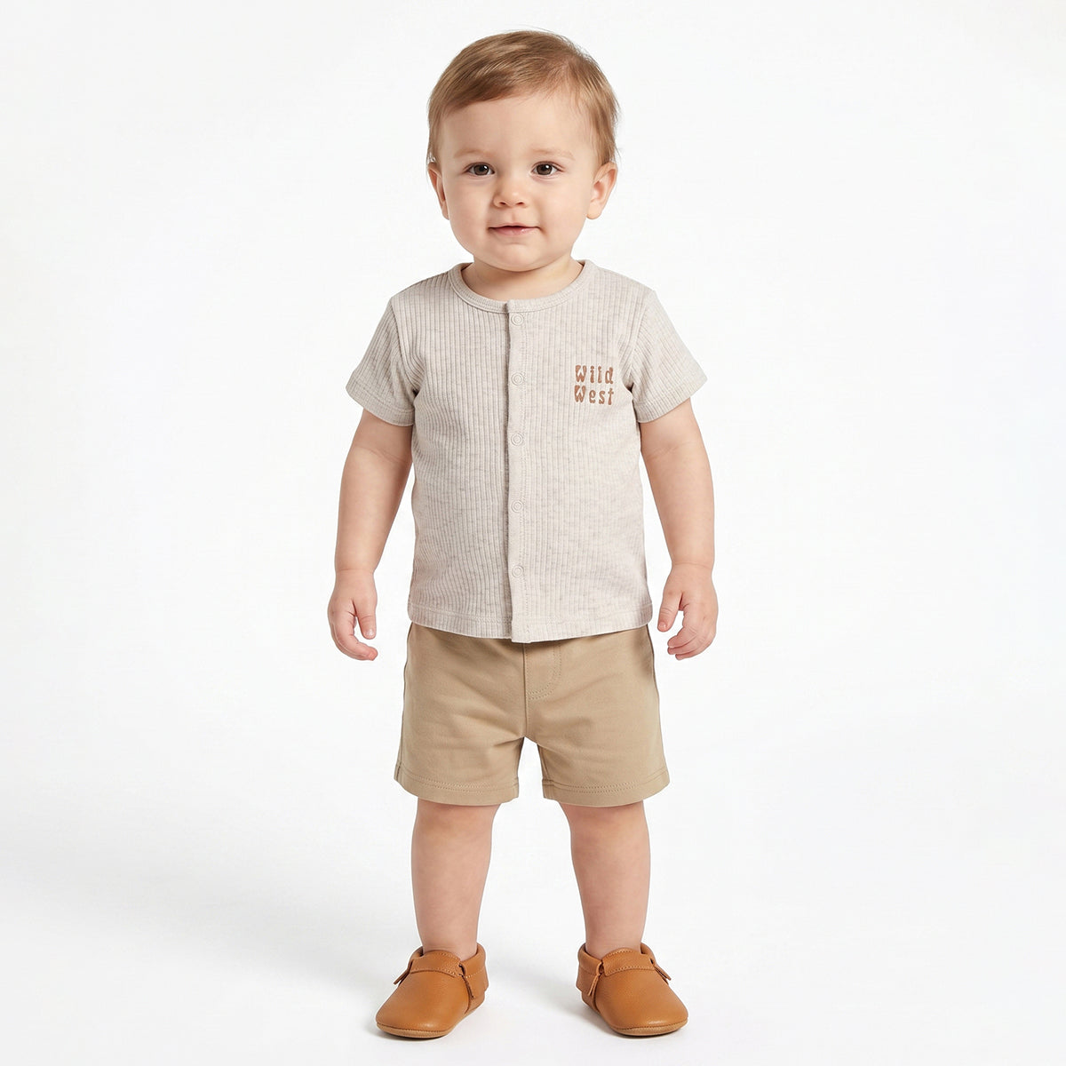 Baby Boys Beige and Navy Blue Cotton Front Open T-Shirts Pack of 2 Regular Fit Casual Kids Tees