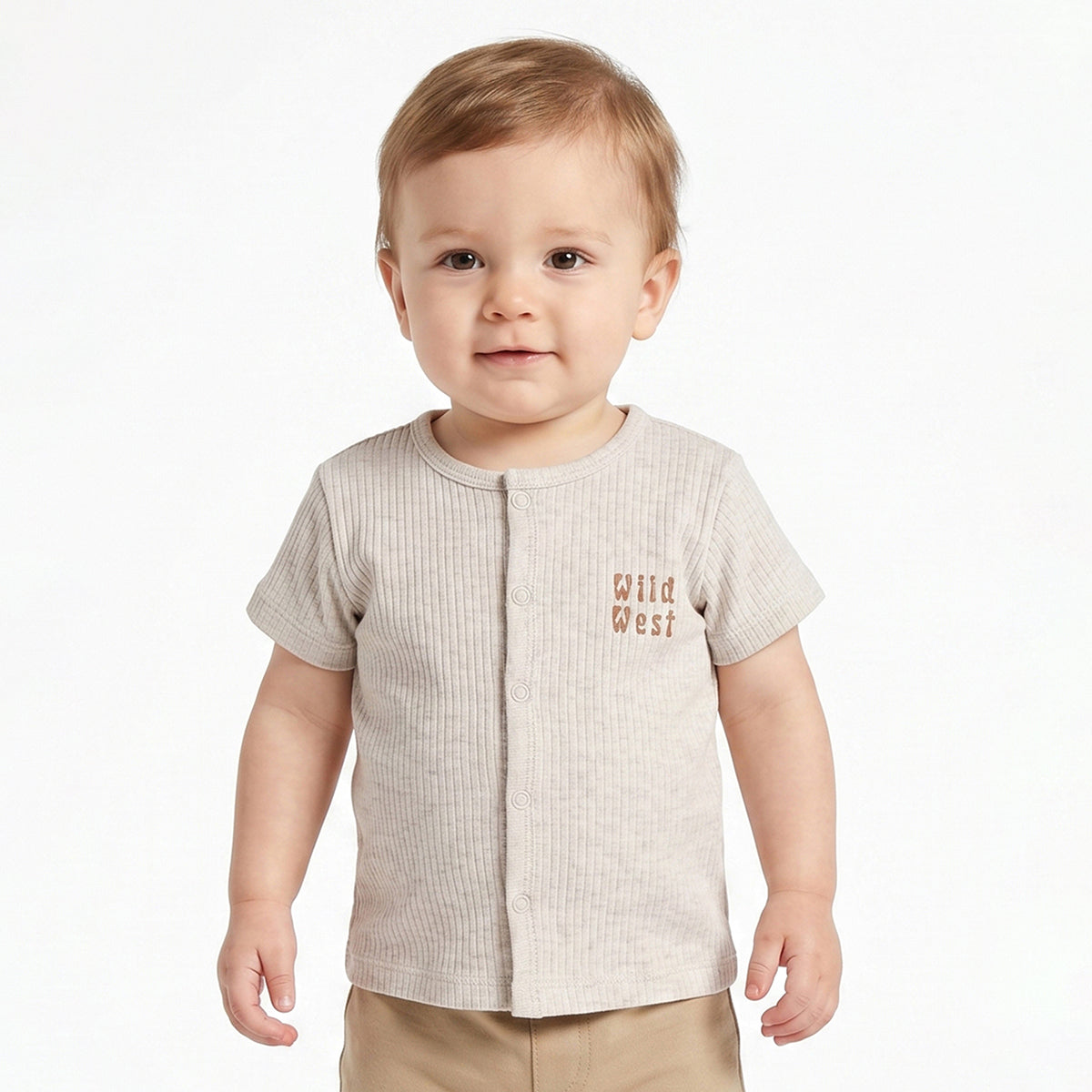 Baby Boys Beige and Navy Blue Cotton Front Open T-Shirts Pack of 2 Regular Fit Casual Kids Tees