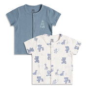 Baby Boys Printed And Text Print Front Open Vests Pack of 2, Blue And White