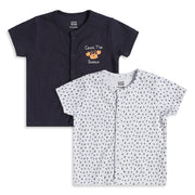 Baby Boys Navy Blue & White Printed Cotton Front Open Vest Pack of 2 Regular Fit Casual Vests