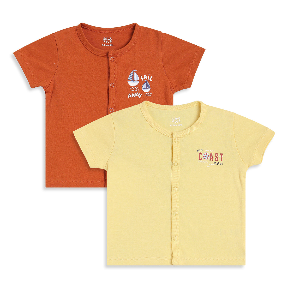 Baby Boys Orange and Yellow Cotton Front Open Vests Pack of 2 Regular Fit Casual Wear