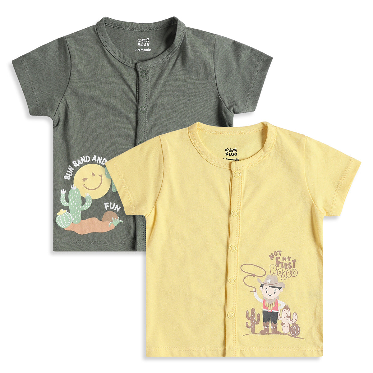 Baby Boys Pack of 2 Printed Cotton Front Open T-Shirts with Short Sleeves