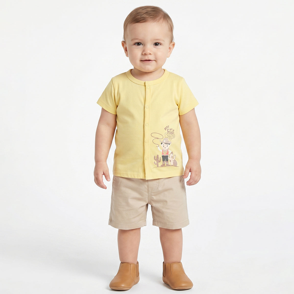 Baby Boys Pack of 2 Printed Cotton Front Open T-Shirts with Short Sleeves