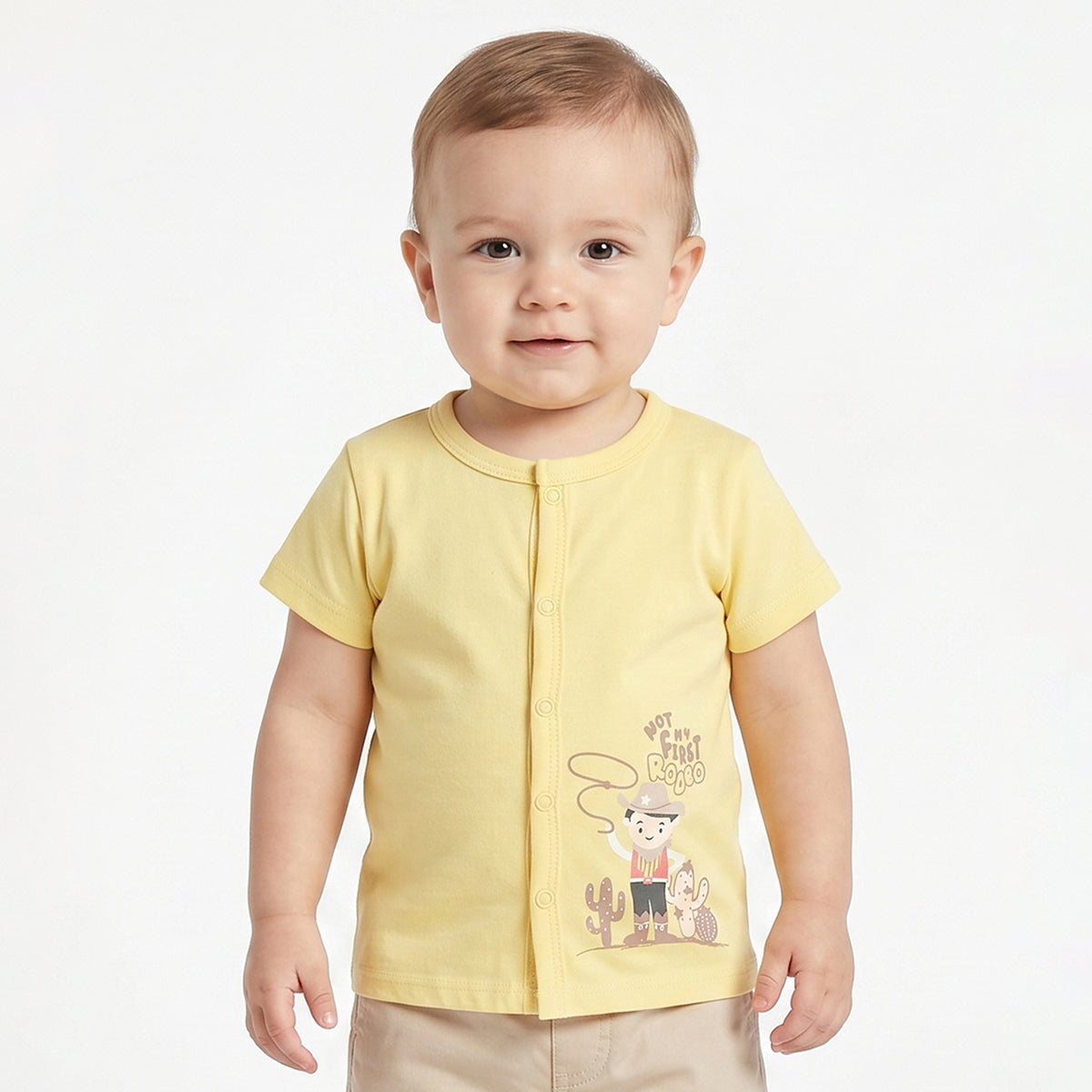 Baby Boys Pack of 2 Printed Cotton Front Open T-Shirts with Short Sleeves