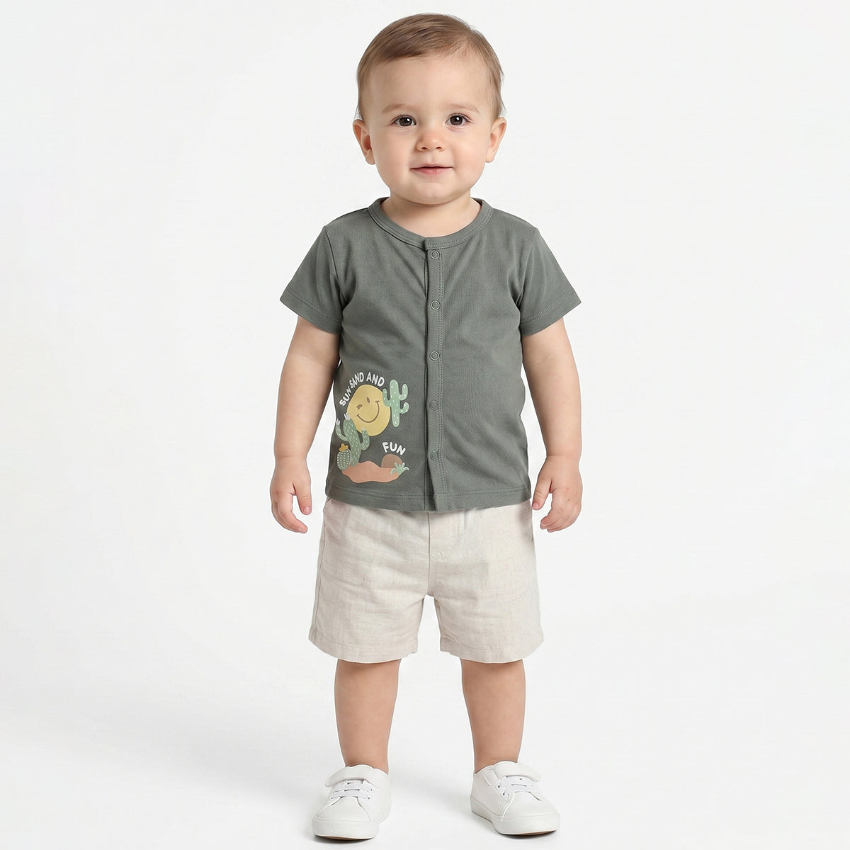 Baby Boys Pack of 2 Printed Cotton Front Open T-Shirts with Short Sleeves
