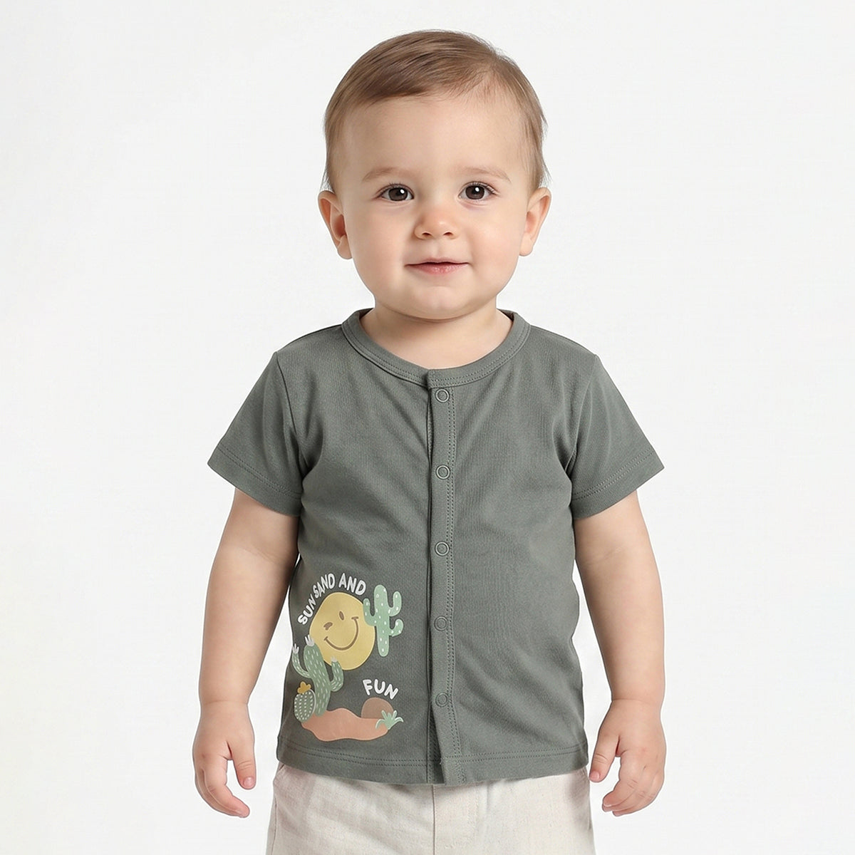 Baby Boys Pack of 2 Printed Cotton Front Open T-Shirts with Short Sleeves