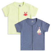 Baby Boys Blue & Lime Green Printed Cotton Front Open Vest Pack of 2 Regular Fit Casual Vests