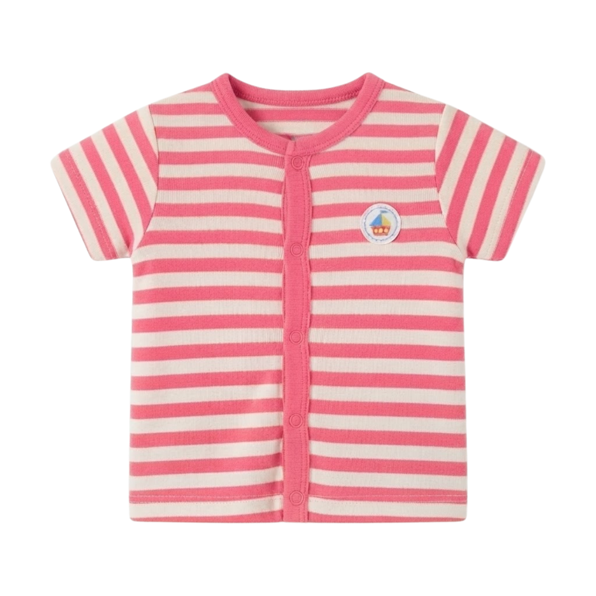 Baby Girls Pink and Ivory Cotton Striped T-Shirt Regular Fit Casual Wear