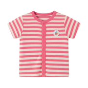 Baby Girls Pink and Ivory Cotton Striped T-Shirt Regular Fit Casual Wear