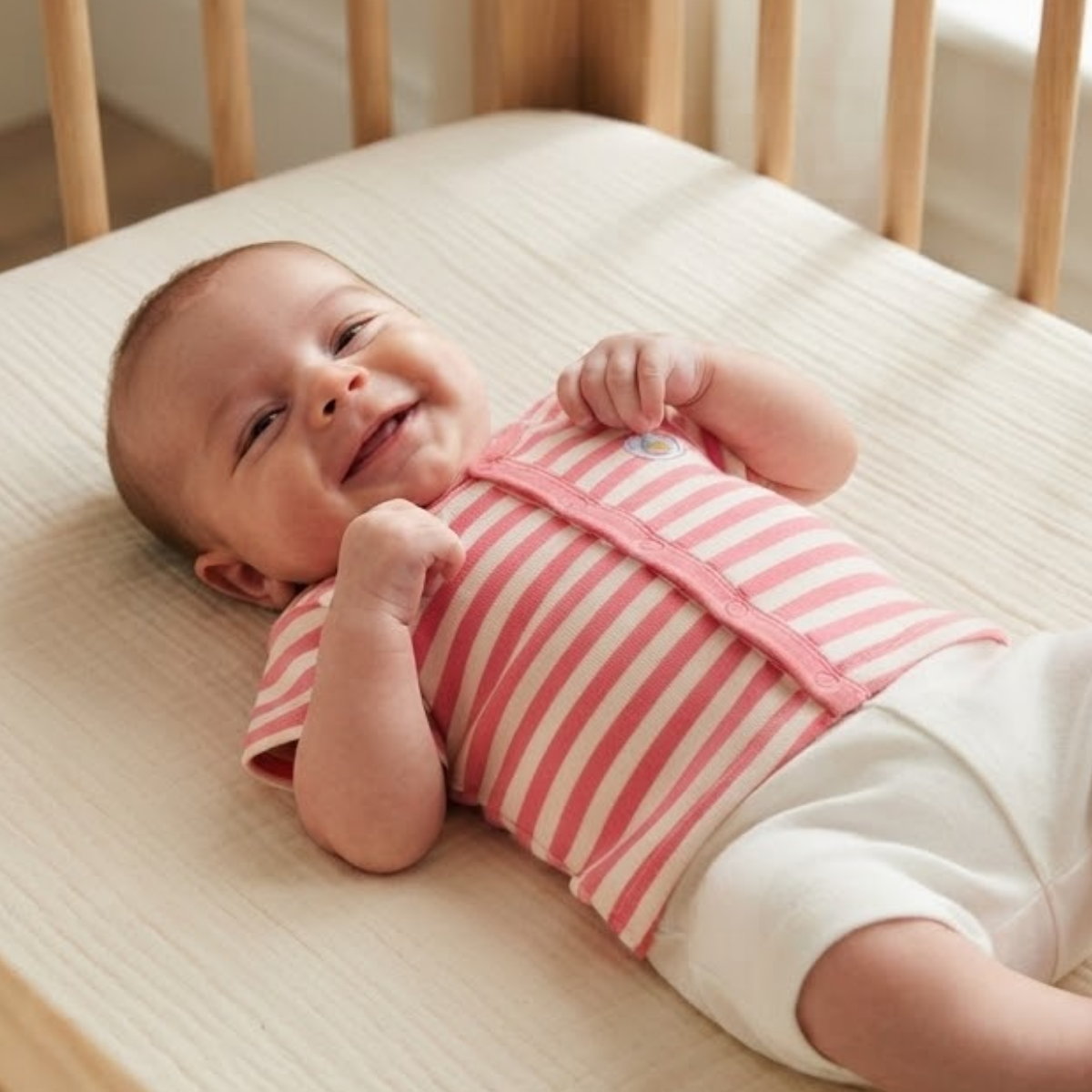 Baby Girls Pink and Ivory Cotton Striped T-Shirt Regular Fit Casual Wear