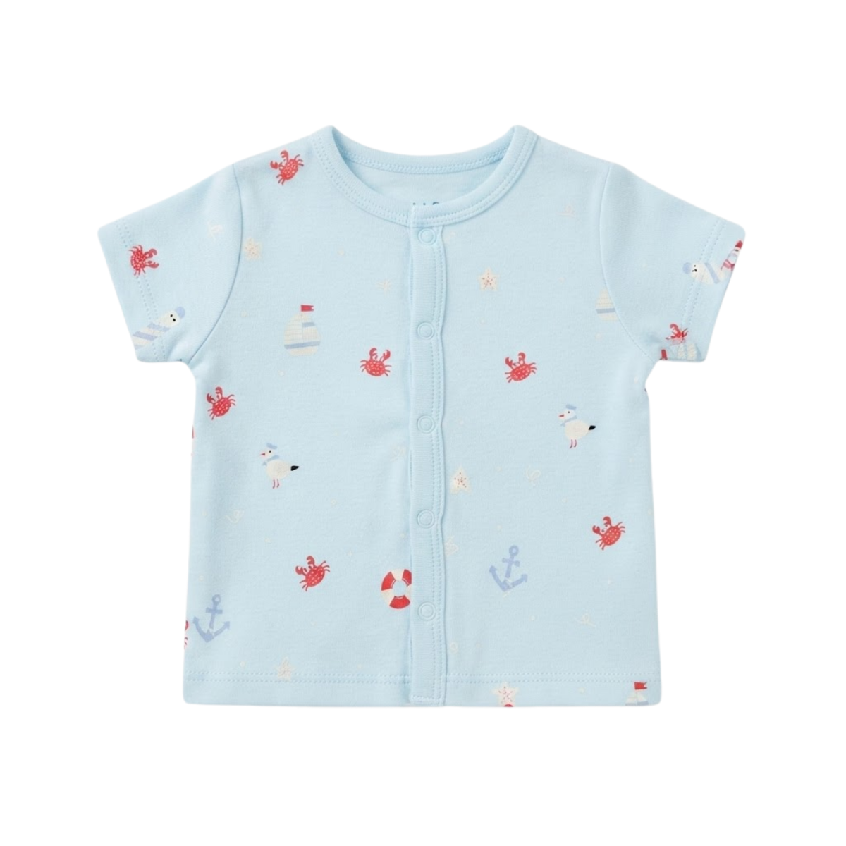 Baby Boys Light Blue Cotton Nautical Print T-Shirt Regular Fit Casual Wear