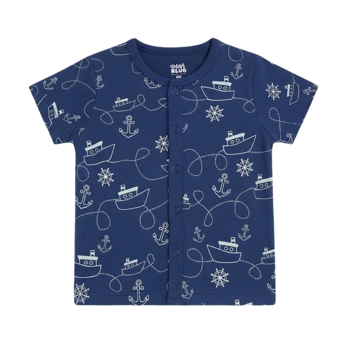 Baby Boys Navy Blue Cotton Nautical Print Front-Open Vest Regular Fit Casual Wear