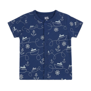 Baby Boys Navy Blue Cotton Nautical Print Front-Open Vest Regular Fit Casual Wear